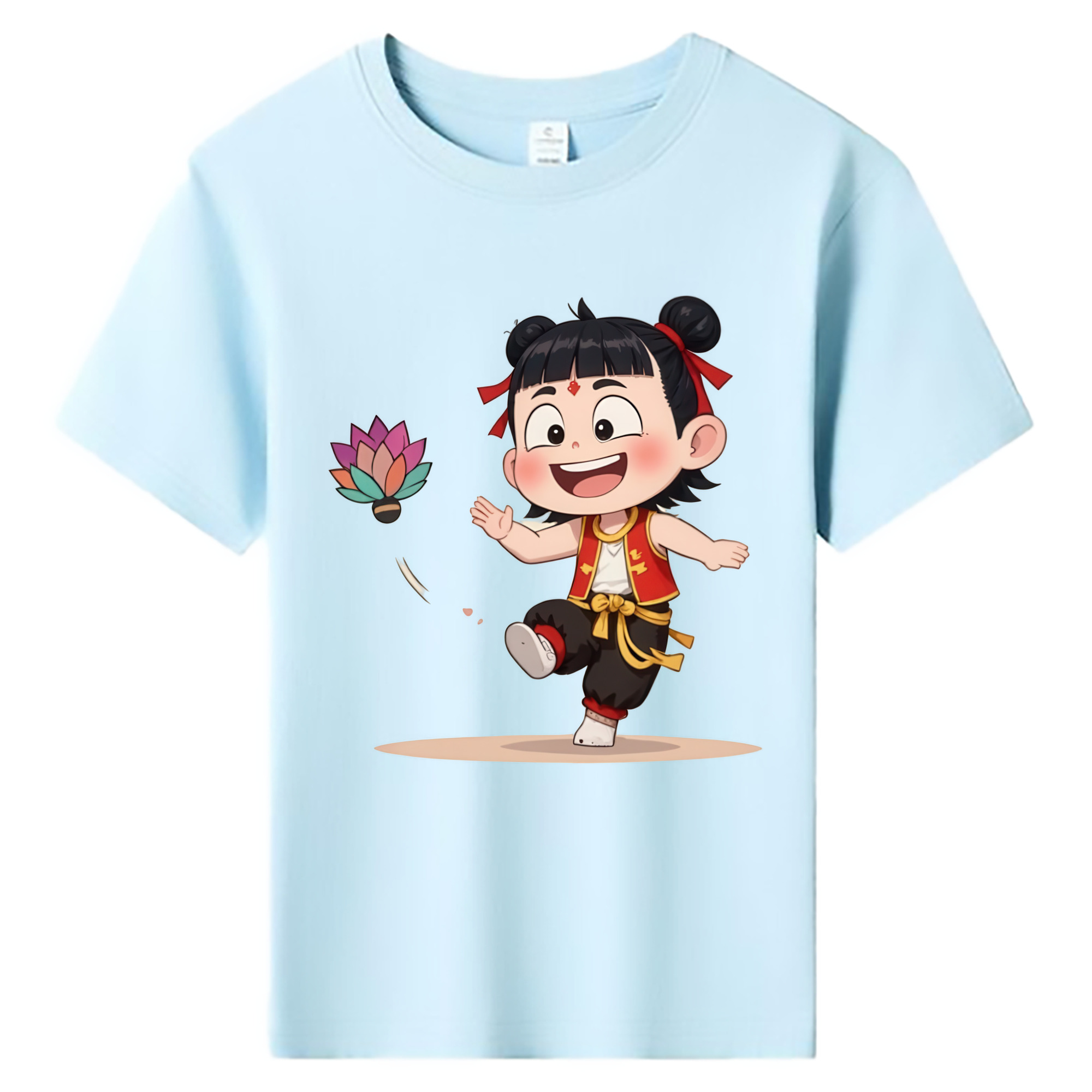 （画像用） Ne Zha 2 ナタ 魔童の大暴れ 綿100％キッズTシャツ（フロントプリント）
